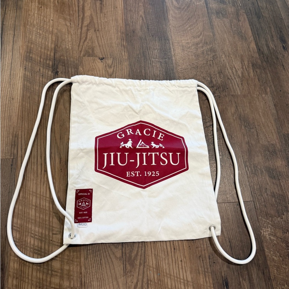 Gracie Jiu Jitsu White Drawstring Bag